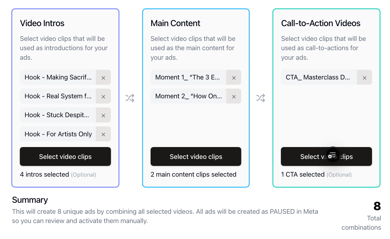 Ad Combinator demo screenshot